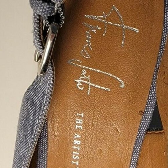 Franco Sarto Camino Blue Denim Espadrille Wedge Sandal Size 8.5 Bow Womens - Picture 6 of 10